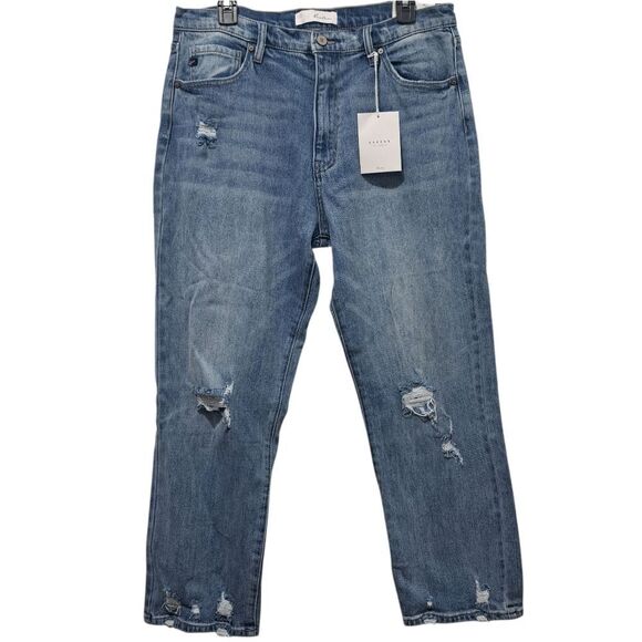 Kancan Distressed Straight Leg Streetwear Boho Jeans Size 31 NWT Lightwash Blue - Picture 1 of 14